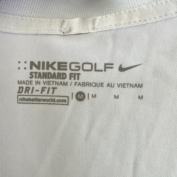 NIKE Golf Dri-Fit Standard Fit Men's Medium White 2 Button Polo EUC 100% Polyest - Picture 4 of 6